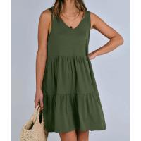Vestido casual de verano para mujer, sin mangas, con cuello en V, camiseta, vestido de verano, mini vestidos de vacaciones en la playa - details 11