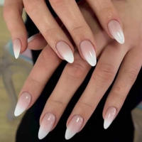 24PCS Uñas Postizas Cortas En Forma De Dátil Y Rosa Con Gradiente Blanco Y Plateado Para Mujer Regalo De Navidad Uñas De Fiesta - details 37