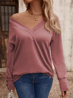 Camiseta holgada de manga larga con cuello en V para mujer, Tops blancos informales, jersey de oficina, otoño e invierno, nuevo - details 16