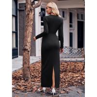 Vestido con cuello en V para mujer, prenda elegante de manga larga, color liso, 2025 - details 9