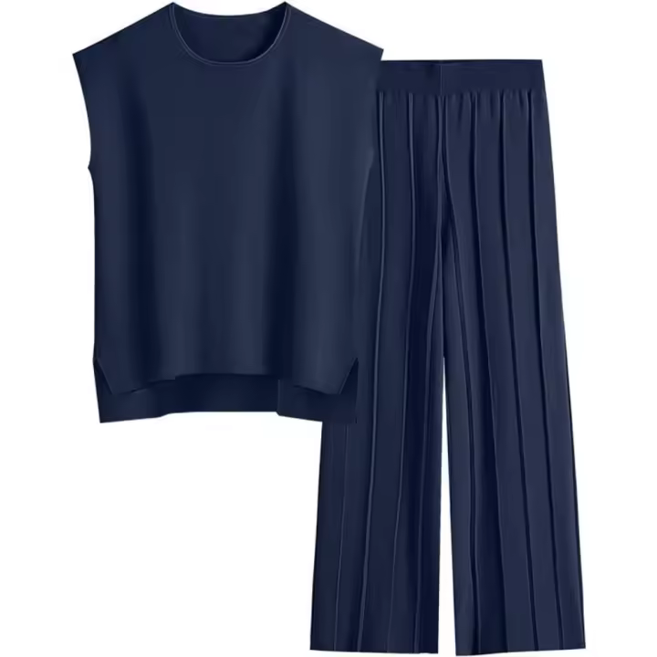 Conjunto informal de punto para mujer 2025: suéter de punto sin mangas + conjunto de dos piezas con pantalones de pierna ancha - 1