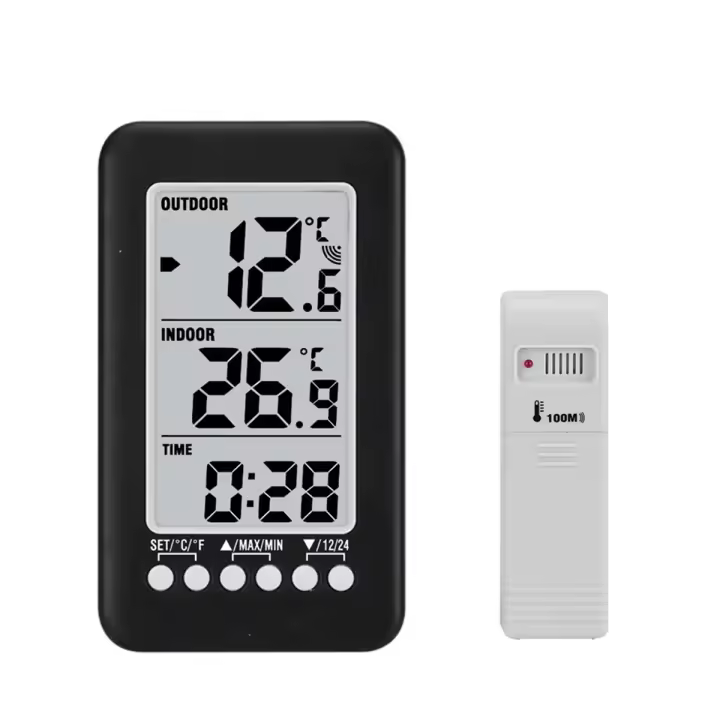 Termómetro Digital con función de reloj, medidor de temperatura inalámbrico LCD para interiores y exteriores, estación meteorológica - 1