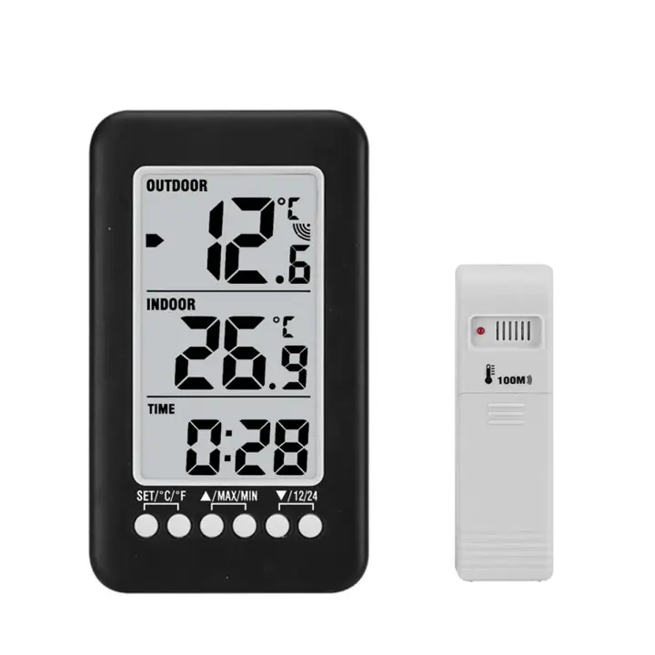 Termómetro Digital con función de reloj, medidor de temperatura inalámbrico LCD para interiores y exteriores, estación meteorológica - 1