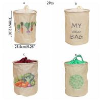 Bolsa de almacenamiento de frutas lavable, bolsa de almacenamiento de lino de imitación reciclable resistente al desgaste, bolsa plegable con cordón para cocina, decoración del hogar, 2 uds. - details 0