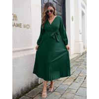 Elegante Vestido Largo Plisado de Color Sólido para Mujer Moda Otoño Primavera 2025 - details 7
