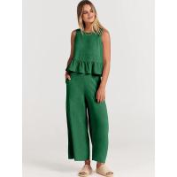 Conjunto casual de verano para mujer, top sin mangas plisado y pantalones cortos de pierna ancha - details 25