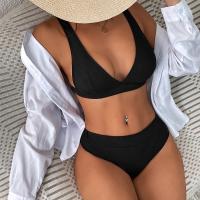 Conjunto de Bikini de Cintura Alta de V-Neck Sexy Traje de Baño de Push Up Negro para Mujeres - details 4