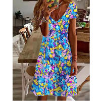 Vestido informal de verano de manga corta con cuello en V para mujer, vestido elegante hasta la rodilla con estampado Floral Vintage 3D, S-3XL - details 8