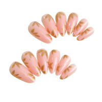 Uñas postizas de almendra rosa con hoja de arce dorada, uñas inofensivas y de borde liso para uso en actuaciones en escenario - details 0
