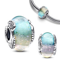 Pulsera de plata de ley 925 con cristal de Murano multicolor, pluma curvada y plata en forma de corazón, pulsera Original 925 para fabricación de joyas - details 0