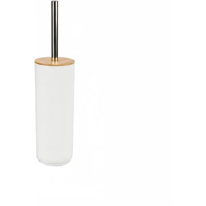 Escobillero Plastico Blanco Palo Acero INOX Tapa Bambu 9,5x36 cm - 1