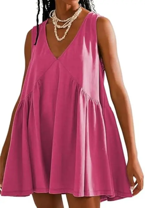 Vestido casual de verano para mujer, chaleco plegable con bolsillos, ropa de mujer a la moda con cuello en V, sin mangas - 1
