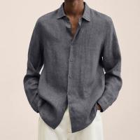 Camisa Larga De Manga Para Hombre Estilo Casual Color Sólido Cuello En V Talla Grande Algodón Hombres Ropa De Otoño - details 3