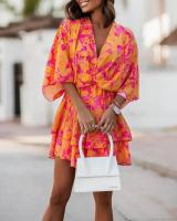 BUNO-Vestido holgado con cuello en V y manga murciélago para mujer, minivestido informal con volantes y corte en A, ropa de playa para vacaciones 2024 - details 14