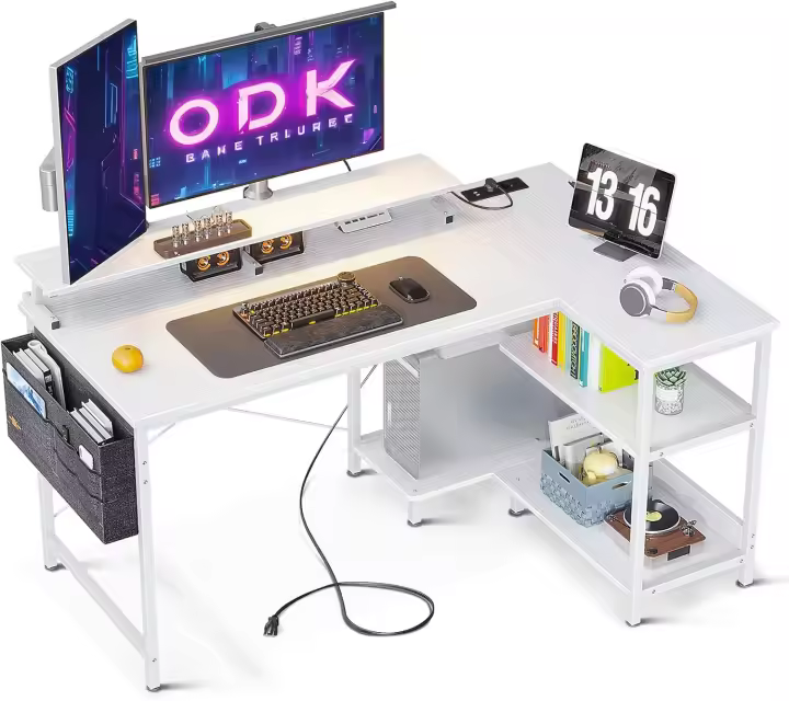 Mesa de Juegos Gaming en L de Alta Calidad 120x80cm, Porta Carga USB y Toma de Corriente, Soporte de Monitor Ideal para Hogar, Oficina, Juegos - 1