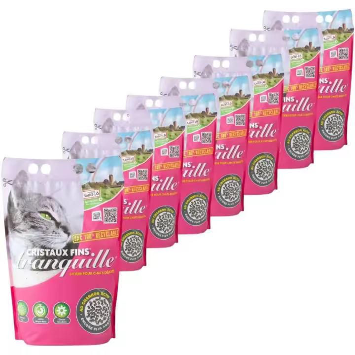 Tranquille – Bastón de sílice para gatos con cristales finos y carbón activado 3,70 L, lote de 8 - 1