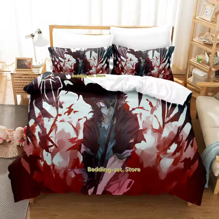 Juego de Ropa de Cama de Hoja de Trébol Negro 3D Anime Tamaño Cama Sencilla, Plena, Rey - 1