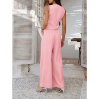 2025 primavera y verano, ocio europeo y americano, estilo de vacaciones, chaleco de color sólido, conjunto de pantalones de pierna ancha - details 9