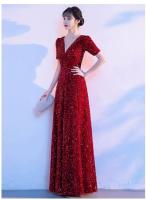 Elegante noche de compromiso para novias francesas, vestido de boda con lentejuelas, lujo de alta gama, traje de regreso a casa de nicho, rojo - details 9