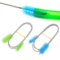 Cepillo de limpieza de acuario para manguera de agua, tubo de lirio, tubo de aire, tubo doblado Flexible de acero inoxidable, cepillo de doble cabezal, limpiador de peceras, cepillo de aire - details 0