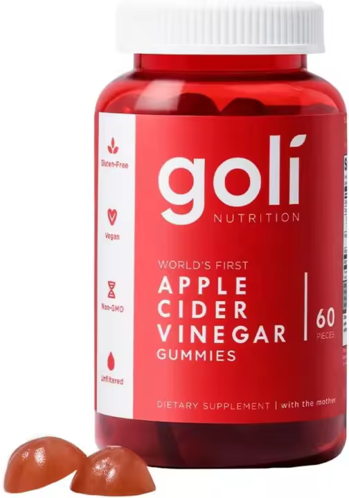 Goli Vitaminas gomosas de vinagre de sidra de manzana, 60 unidades, vitamina B12, sin gelatina, sin gluten, vegana y sin OGM - 1