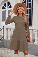 Vestido de manga larga con suéter hasta la rodilla informal con bolsillo y cuello redondo para mujer - details 17
