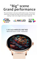 2024 nueva colección ultradelgada de relojes inteligentes de 1,43 pulgadas 466 * 466 amoled pantalla llamada bluetooth, empuje de mensajes, ejercicio físico,frecuencia cardíaca y presión arterial,moda femenina cómoda pulsera inteligente para iOS y Android - details 4