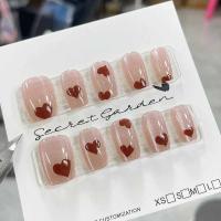 10Pcs Uñas Postizas De Acryl Para Mujer Estilo Corto Hechas a Mano Diseño De Corazón Rojo Uñas Postizas De Manicura Wearables Tamaño XS - details 2