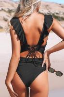 Bañador para Mujer Volante Cuello en V Fruncido Traje de Baño de Una Pieza - details 31