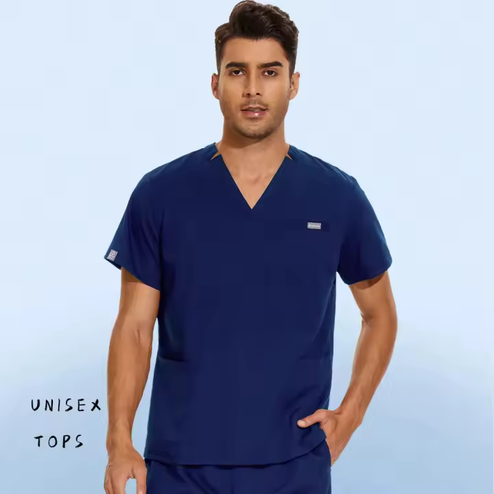 Uniforme para enfermería de Hospital, Tops para cirugía, camisas de manga corta para mujer, ropa de trabajo para clínica Dental, blusa de enfermera, ropa de médico negra - 1