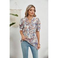 Camiseta holgada con estampado vintage para mujer, ropa de manga corta de estilo coreano a la moda, Top informal con cuello en V para mujer - details 8