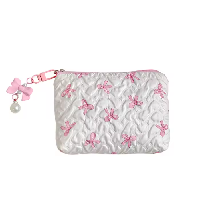 Organizador de maquillaje con lazo colgante, bolsa de cosméticos con cremallera de estilo coreano, bolsa de maquillaje Balletcore, monedero de gran capacidad para estudiante - 1
