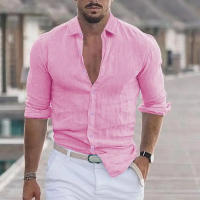 Polo de Moda Casual para Hombres Algodón Lineno Cuello de Polo Largo Solido Estilo Playero - details 6