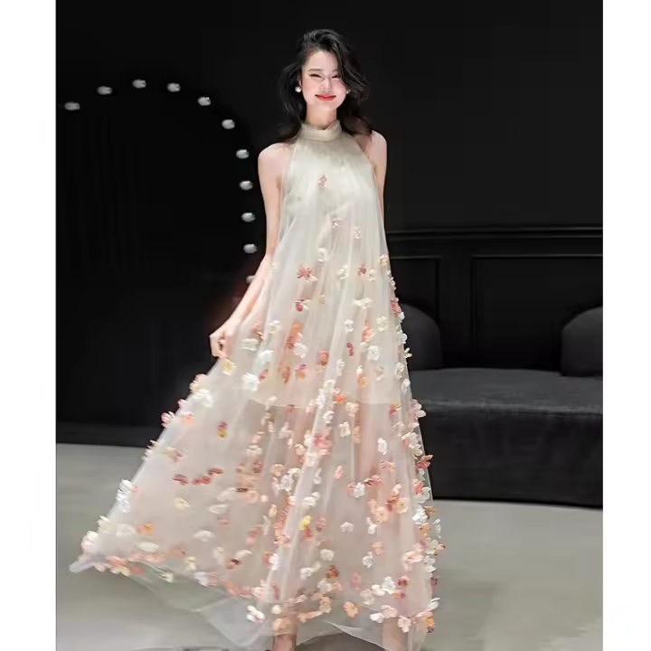 Vestido exquisito y etéreo para mujer, novedad de 2025, vestido de compromiso para sesión de fotos de la mañana nupcial con flores dulces francesas de alta gama - 1