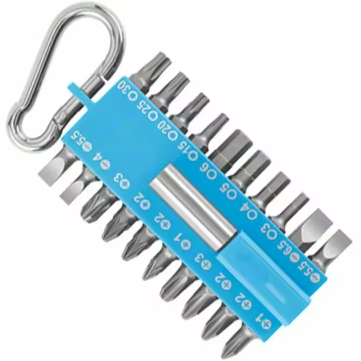 Tornillos y sujetadores, puntas de destornillador azules surtidas, juego de 21 piezas con soporte Universal y taladros - 1