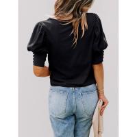 Tops de cuello redondo de color sólido para mujer, ropa informal de moda, camiseta holgada de manga corta de verano para mujer - details 5