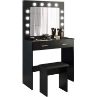 Maquillaje con Hollywood LED Espejo 2 Cajones Grans y Taburete 80x40x140cm (Gris) - details 7