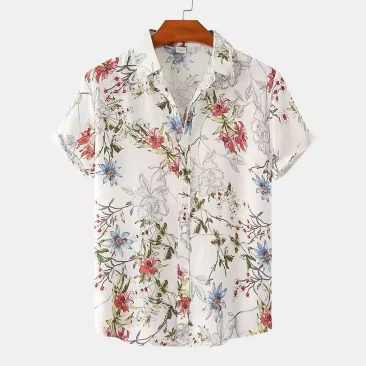 Camisa vaquera hawaiana para hombre, top de manga corta de secado rápido, ropa de vacaciones, entretenimiento en la playa, verano - 1