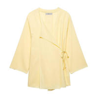 Nueva chaqueta cruzada tipo kimono de manga larga holgada informal para mujer a la moda de verano con pantalones fluidos - details 0