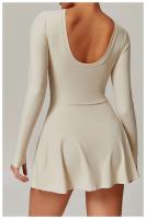 Vestido deportivo antideslizante falso de dos piezas, Vestido corto de tenis con tirantes divididos y espalda en U, ropa deportiva ajustada y cómoda para Yoga y manga larga - details 2