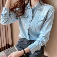 Camisa Vaquera Para Mujer Estilo Universitario Larga Versátil De Denim Ajustada Tallas S-3XL Cuello En V Botones Sin Estirar - details 9