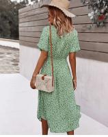 Verano Mujer ral estampado pantalón corto Casual manga botón vacaciones Midi vestidos mujer cuello pico playa vestido bata - details 1