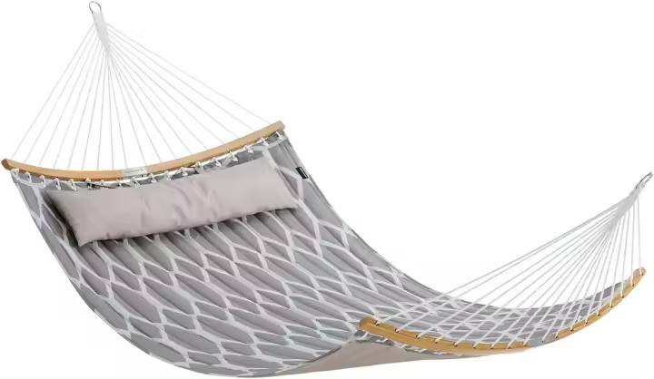 Hamaca de Bambú con Barras Separadoras Curvas Desmontables, Almohada, 200 x 140 cm, Carga 225 kg, Gris y Beige - 1