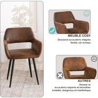 2 Sillas Comedor Vintage Retro Sillón Tapizado en Gamuza con Reposabrazos Patas Metálicas para Cocina Salón - details 1
