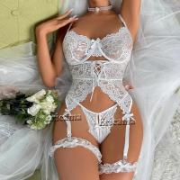 Conjunto de lencería erótica de 3 piezas con sujetador, bragas y liguero transparente, conjunto de ropa interior sexy para mujer - details 3
