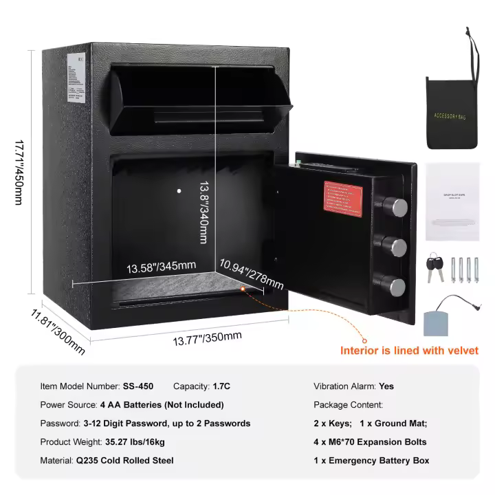 SucceBuy Cub Depository Safe, caja fuerte con ranura para caída con cerradura de código electrónico y 2 llaves, para efectivo y correo, hogar, hotel, oficina - 1