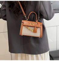 Bolso de mano de empalme de color en contraste de textura premium bolso de mensajero de hombro retro casual de nueva moda para mujer - details 24