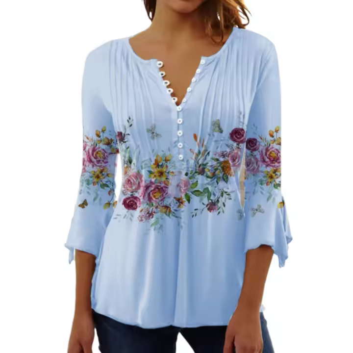 Camisas con estampado gráfico para mujer, blusa de manga larga con botones y cuello en V, para primavera y verano - 1