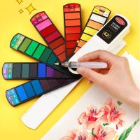 Juego de pintura de acuarela plegable con pincel de agua, Kit de pintura al óleo de 18/24/36/42 colores, pigmento de acuarela sólido para estudiantes - details 0