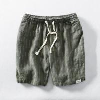 Pantalones cortos de lino para hombre, verano a rayas, transpirables, sueltos y ajustados con cordones. Ideal para la playa. - details 2